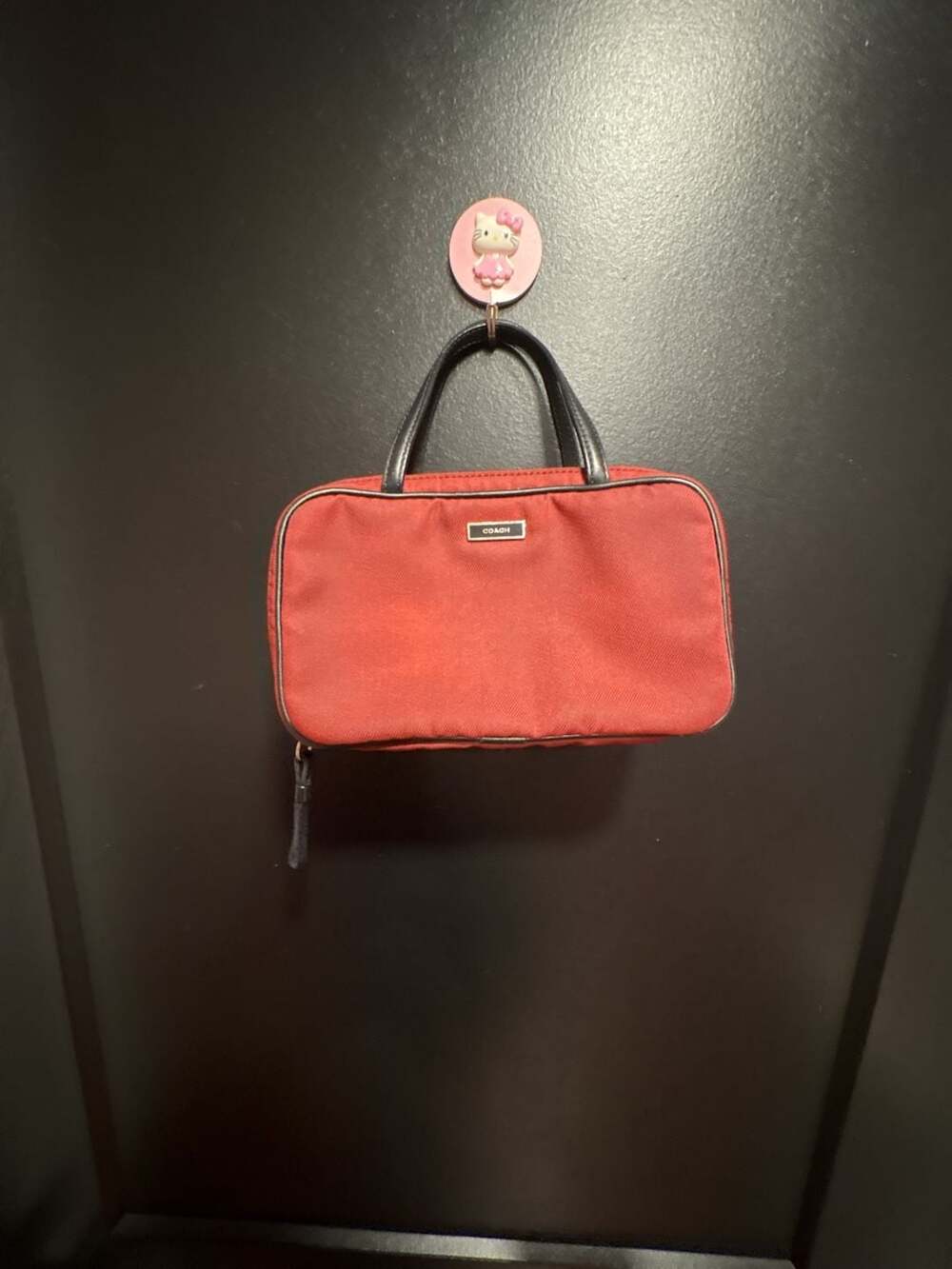 Vintage Coach Red Nylon y2k travel bag Leather Trim